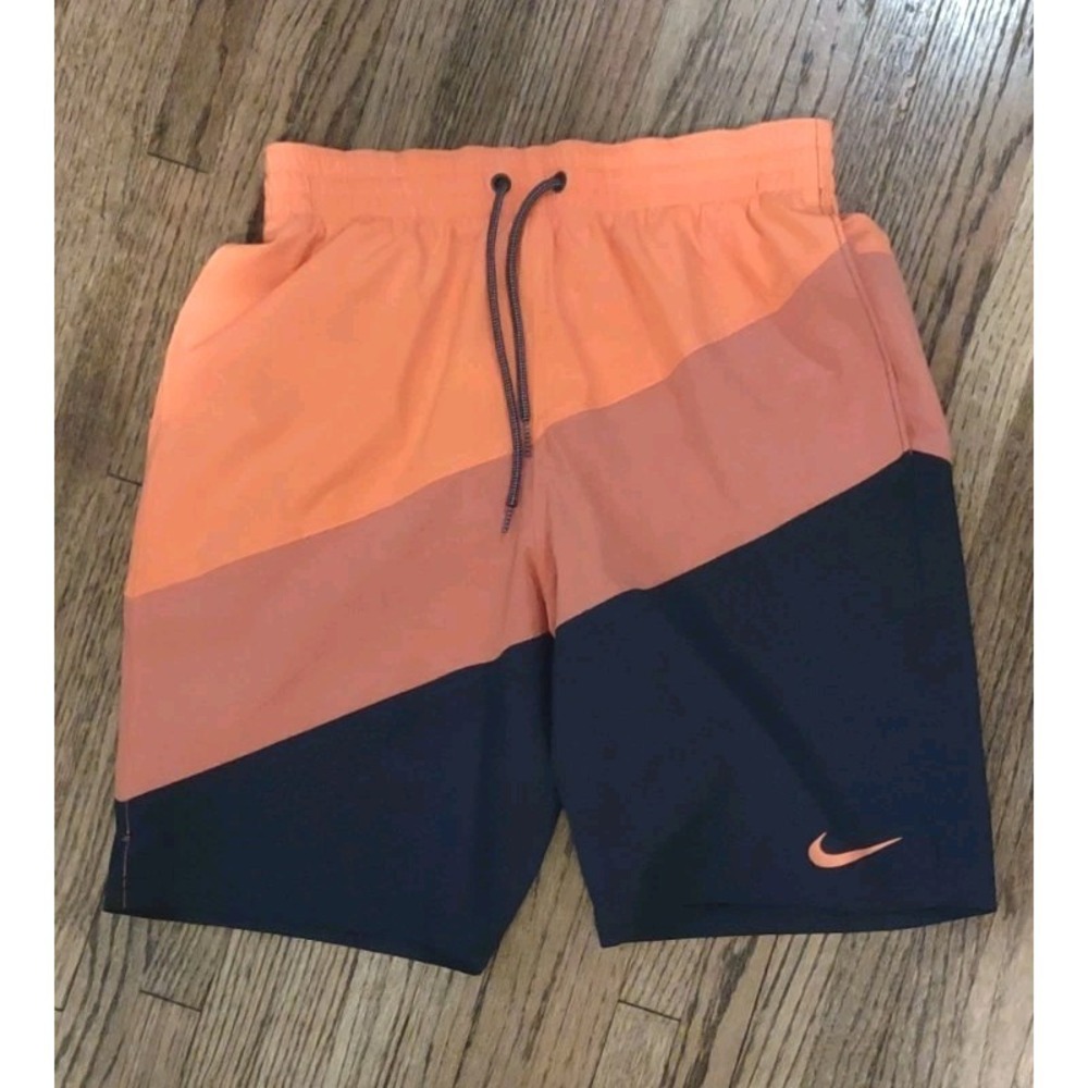Nike Mens Colorblock Swim Trunks Orange Navy Blue Board Shorts NESSC521 Size S